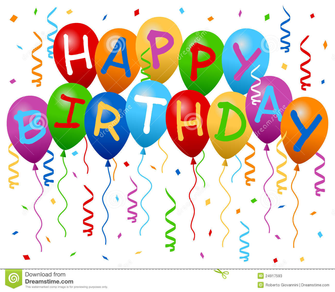 Colorful Happy Birthday Balloons Banner With Party Streamers And