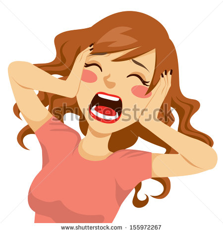 Desperate Wild Hair Brunette Woman Shocked Screaming With Her Hands On