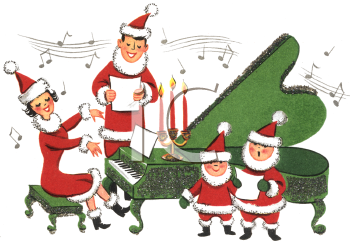 Free Clip Art Image  Family Wearing Santa Suits Singing Christmas