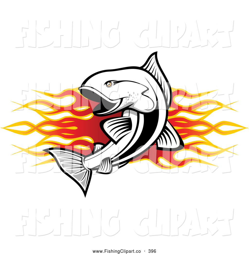 Larger Preview  Clip Art Of A Jumping Fish Over Flames Banner Logo By    