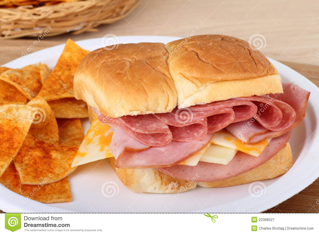 Lunch Meat And Cheese Sandwich Royalty Free Stock Photography   Image