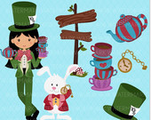Mad Hatter Wonderland Tea Party Clipart   Instant Download   Digital    