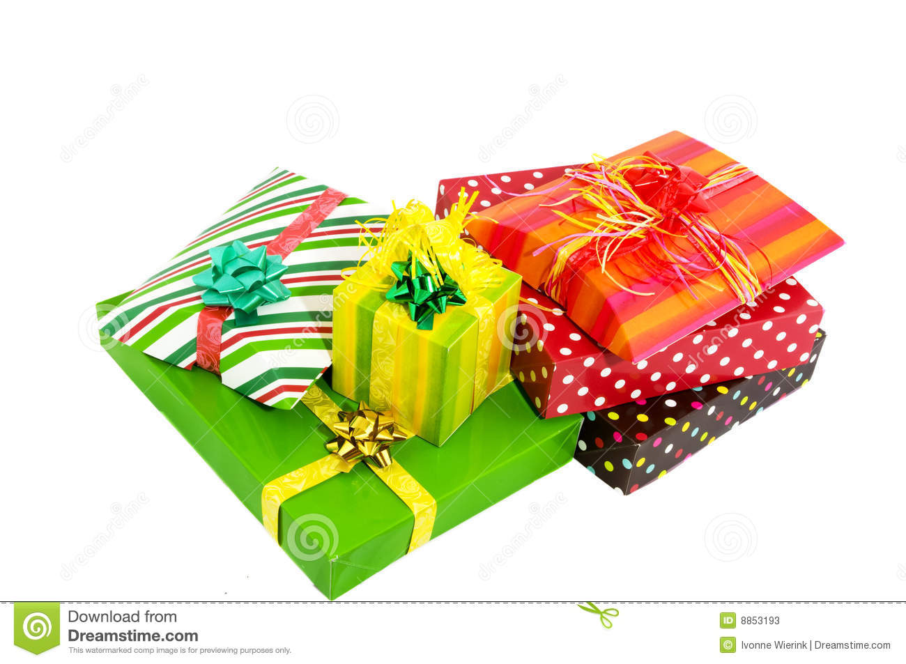 Pile With Luxury Wrapped Presents In Green And Red
