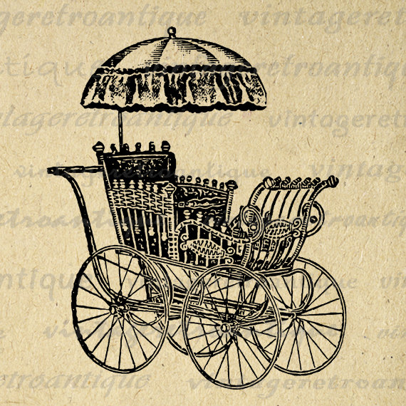 Printable Image Antique Baby Carriage Digital Stroller Graphic    