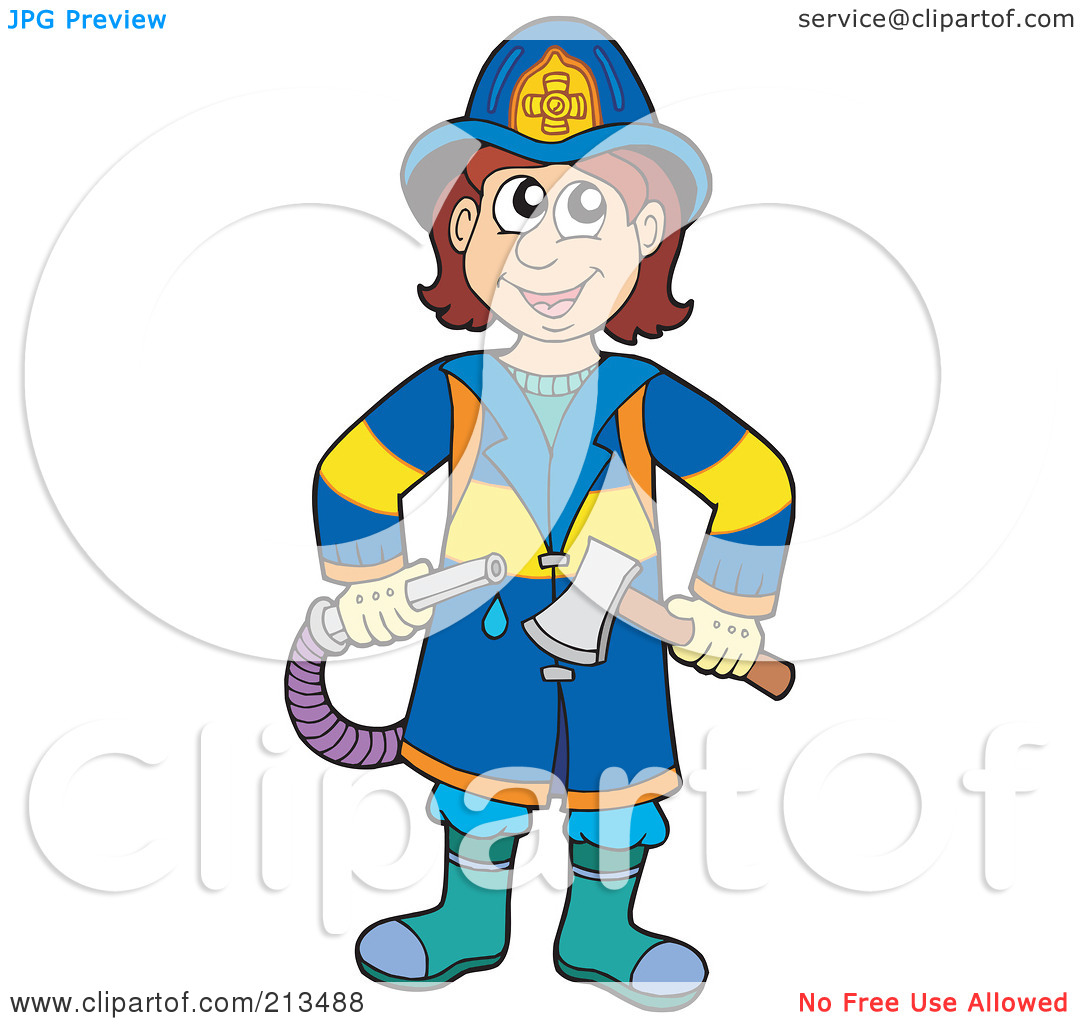 Royalty Free  Rf  Clipart Illustration Of A Fireman With A Hose And