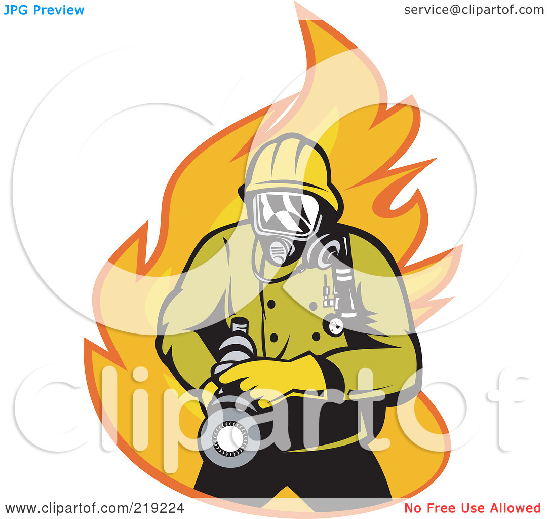 Royalty Free  Rf  Clipart Illustration Of A Retro Fireman With A Hose