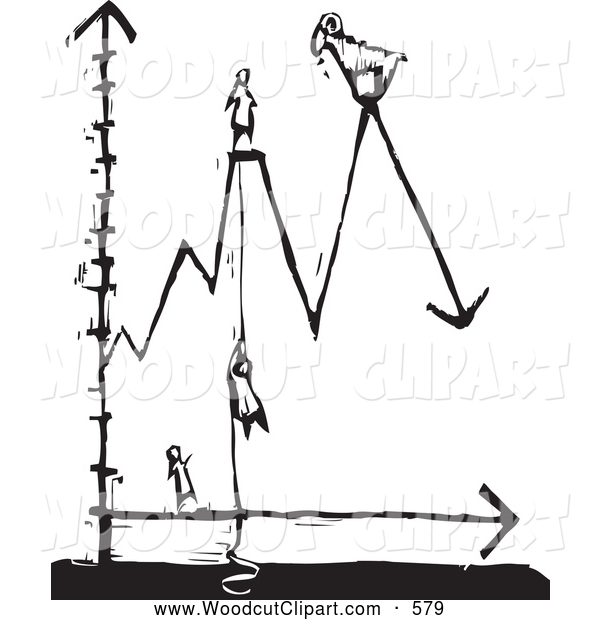 Vector Clip Art Of A Sketched Black And White Woodcut Style Line Graph