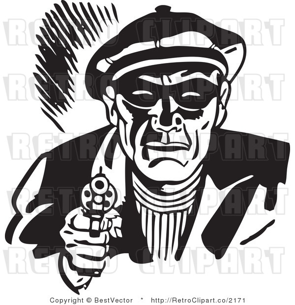 White Retro Vector Clip Art Of An Armed Robber By Bestvector    2171