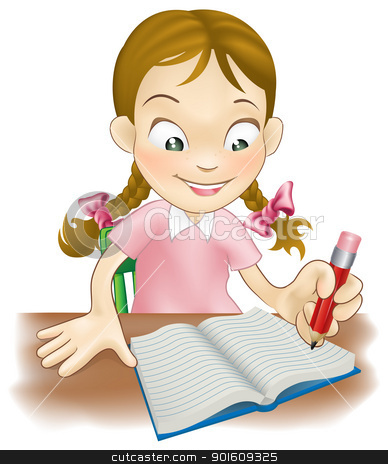 Young Girl Writing In A Book Stock Vector Clipart Illustration Of A