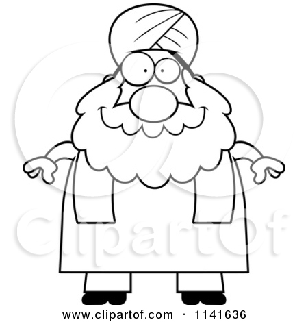 Cartoon Clipart Of A Black And White Chubby Muslim Sikh Man   Vector