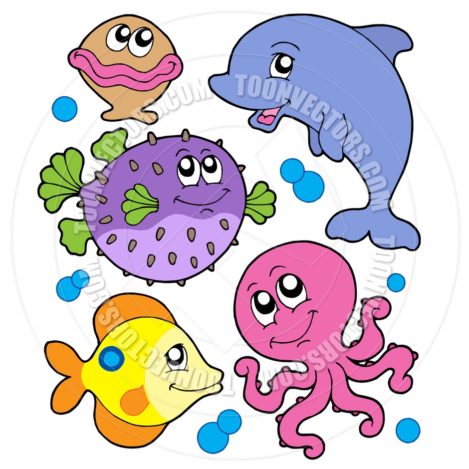 Cartoon Cute Marine Animals Collection By Clairev   Toon Vectors Eps