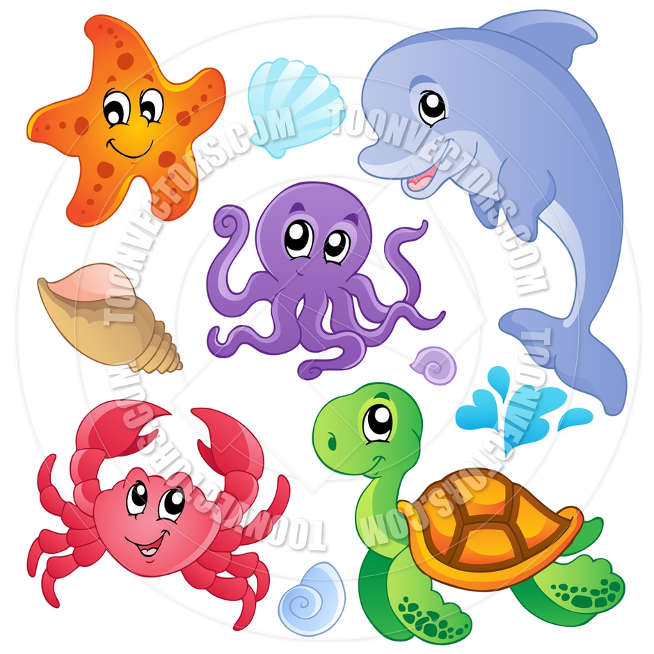 Cartoon Sea Fishes And Animals Collection By Clairev   Toon Vectors