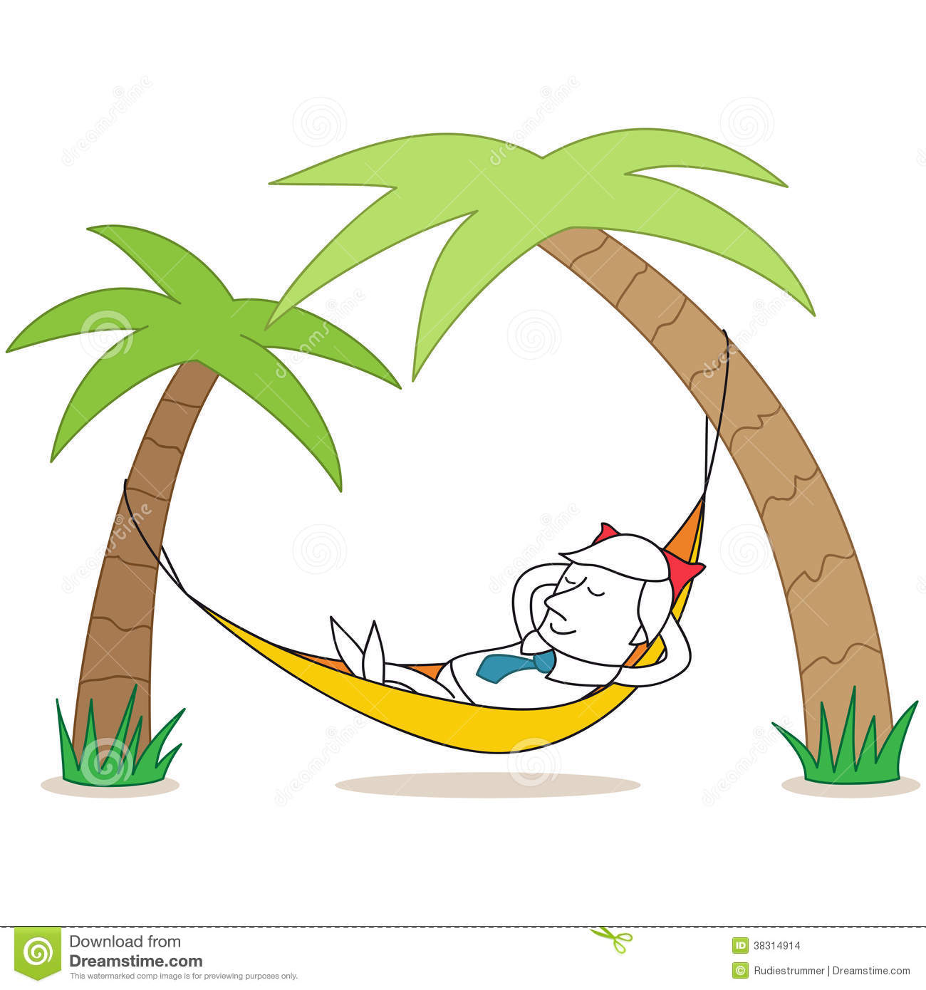 Character  Relaxing Businessman Lying In Hammock Under Palm Trees