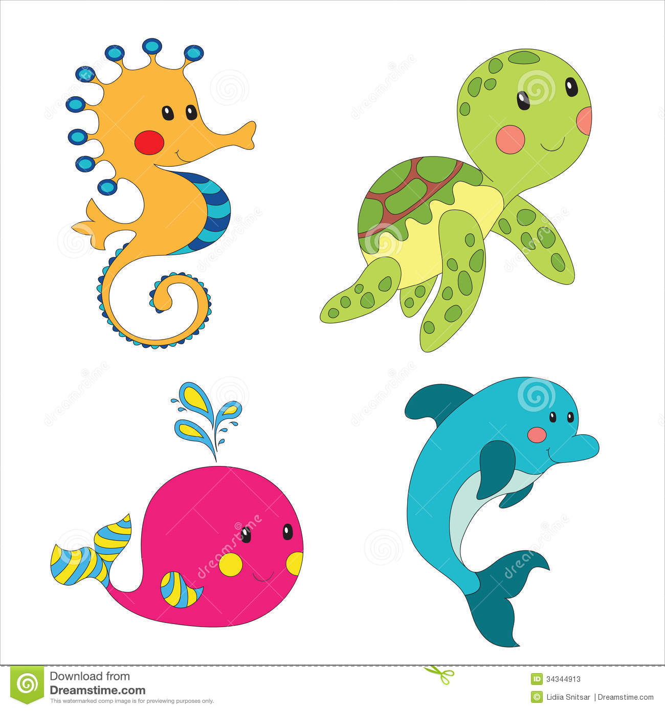 Cute Wild Animals Clipart Set Of Cartoon Sea Creatures