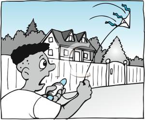 Down A City Sidewalk And Flying A Kite   Royalty Free Clipart Picture