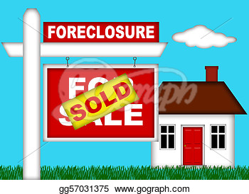 Drawing   Real Estate Home Foreclosure With Sold Sign  Clipart Drawing