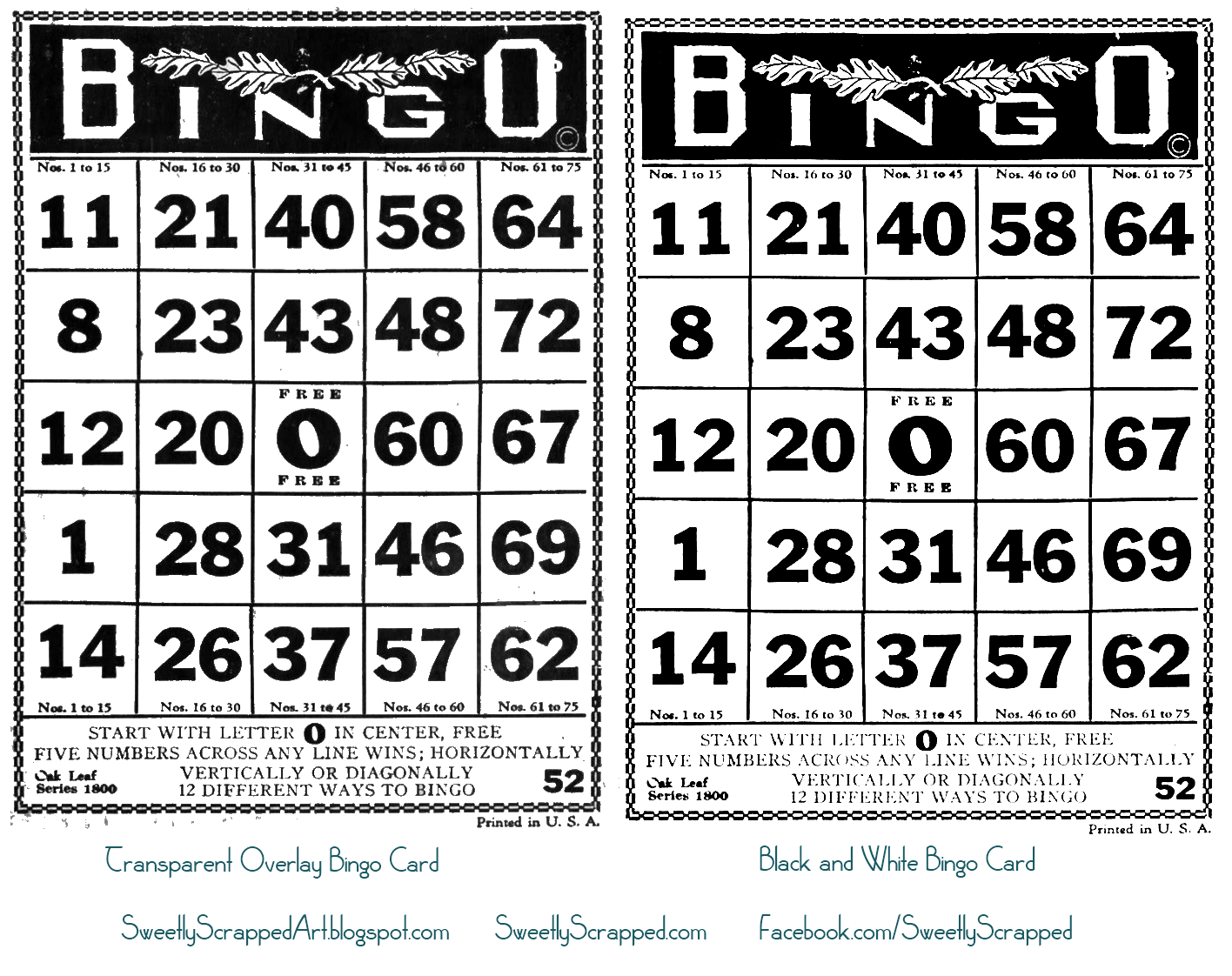 Free  Vintage Clipart Bingo Cards Digi Stamps Postage