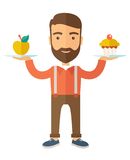 Man Carries With His Two Hands Cupcake And Apple Royalty Free Stock    