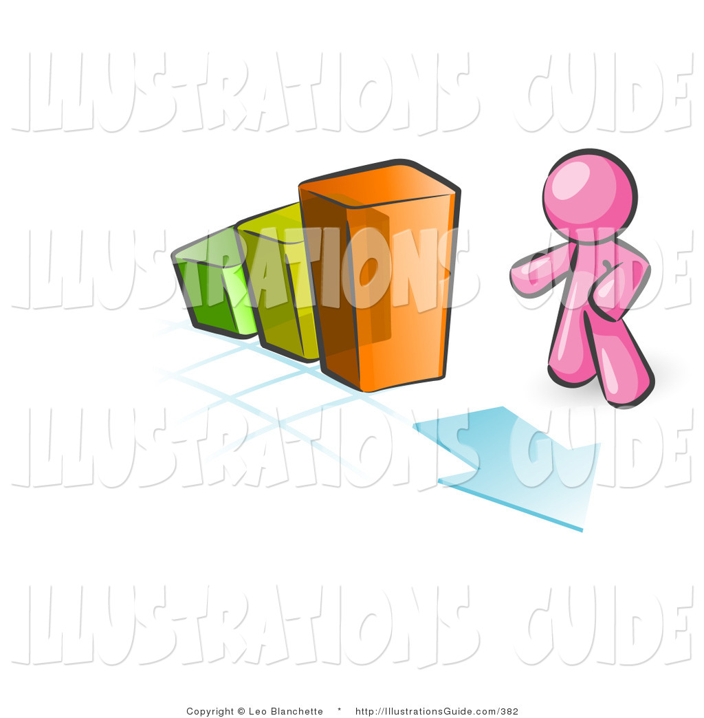 Pink Man Standing By An Increasing Green Yellow And Orange Bar Graph