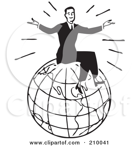 Retro Black And White Man Sitting On Top Of A Globe By Bestvector