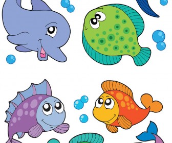 Set Of 12 Colorful Vector Cartoon Fishes Templates Cartoon Dolphin