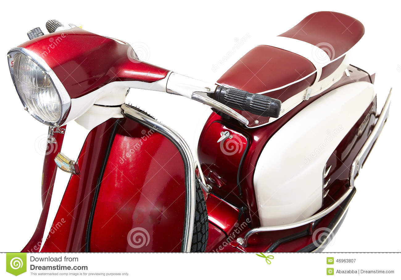 Side View Isolated Of A Classic Red And White Motor Scooter  Spare