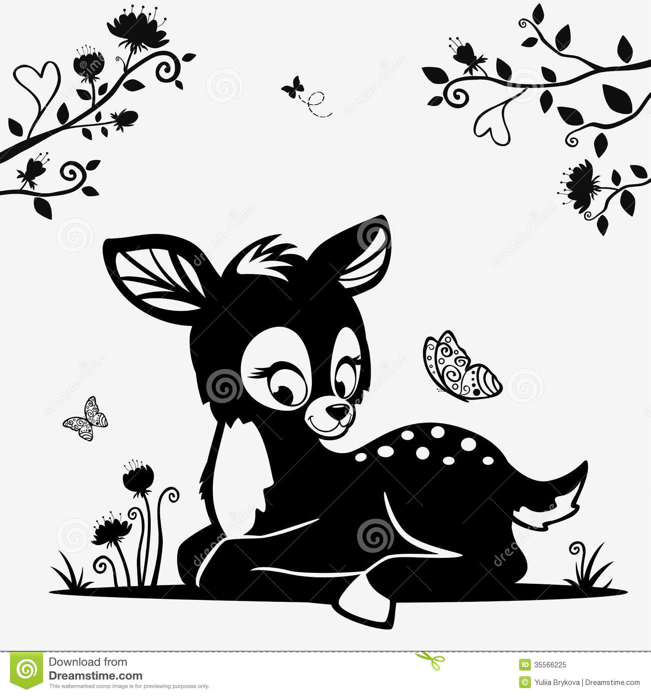 Silhouette Of A Cute Black And White Character Fawn 