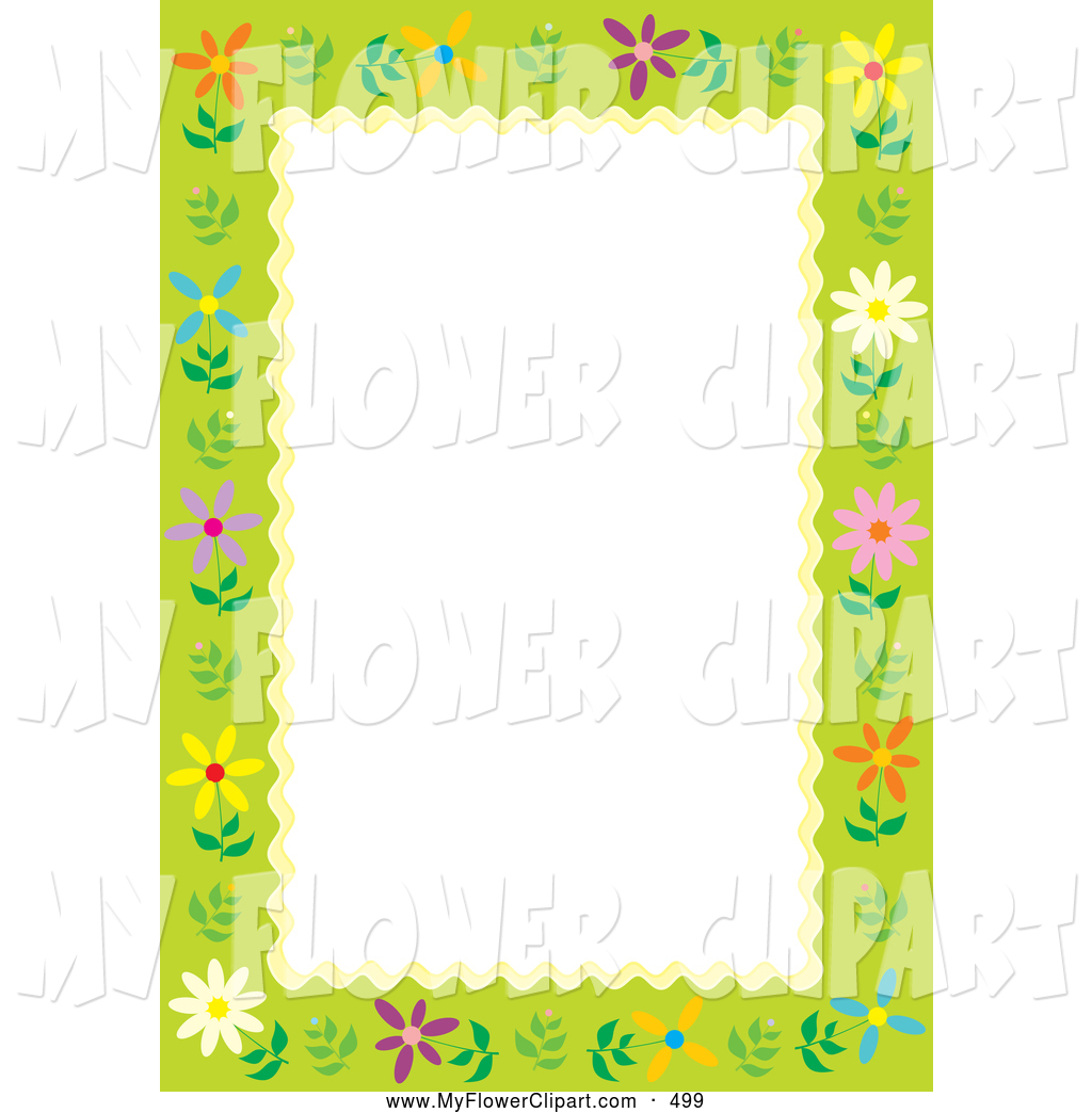     Stationery Background Bordered In Green With Colorful Daisy Flowers