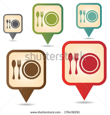 Vintage Style Map Pointer Icon With Food Center Food Court Cafeteria    