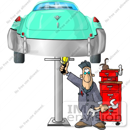 Working On A Classic Car Thats On A Car Lift Clipart By Djart Jpg