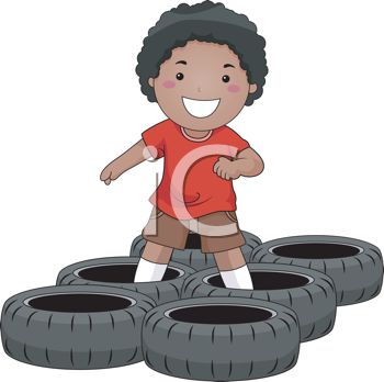Art Image  Little Black Boy Running The Tires In An Obstacle Course