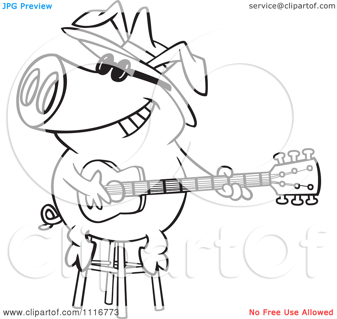 Blues Pig Musician Playing A Guitar   Royalty Free Vector Clipart
