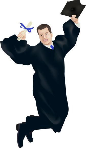 Clip Art Of A Graduate In Cap And Gown Holding A Diploma Leaping Into