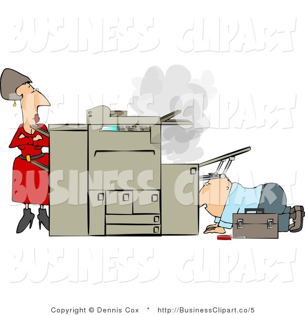 Clip Art Of A Secretary Watching A Photocopy Machine Repair Man By    
