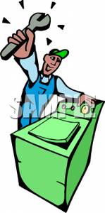 Clipart Image Of A Repairman Fixing A Washing Machine 