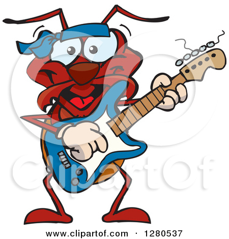 Clipart Of A Happy Ant Musician Playing An Electric Guitar   Royalty