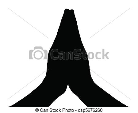 Clipart Of Silhouette Vector Praying Hands Front On White   Silhouette