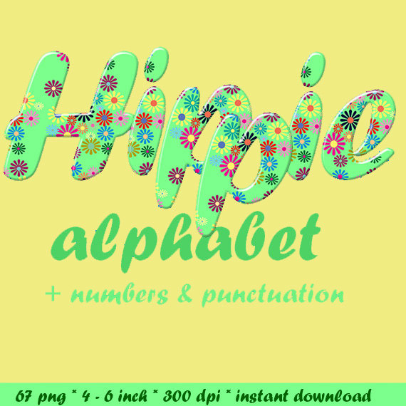 Hippie Style Flower Alphabet Clipart  Letters Numbers And Punctuation