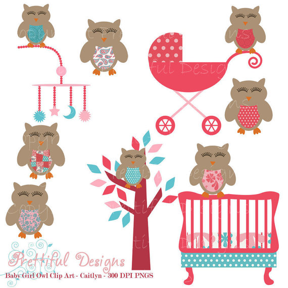 Items Similar To Owl Clip Cart Baby Girl Sleeping Owl Clip Art Pink