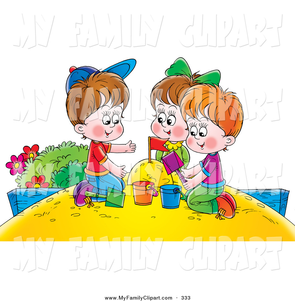 Larger Preview Clip Art Of A Girl And Pair Boys Playing In