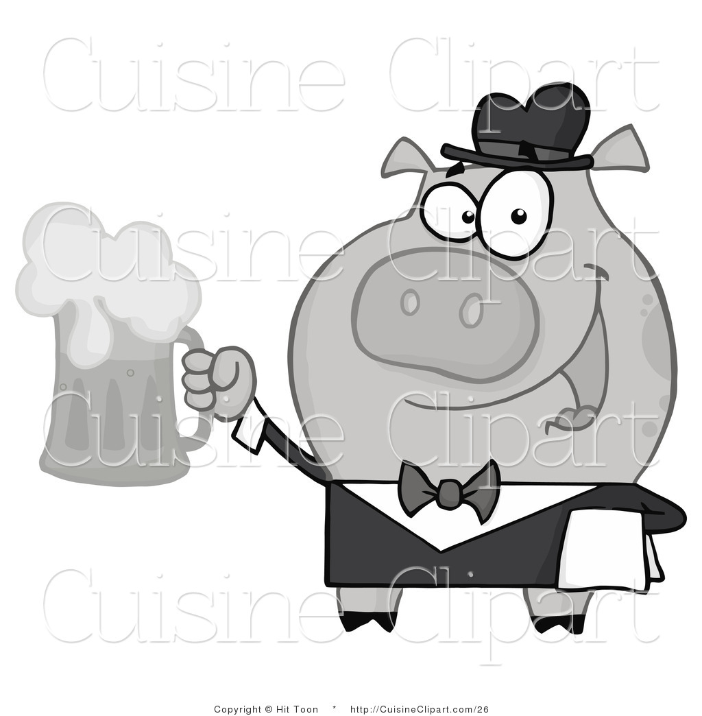 Larger Preview  Cuisine Vector Clipart Of A Black And White Waiter    