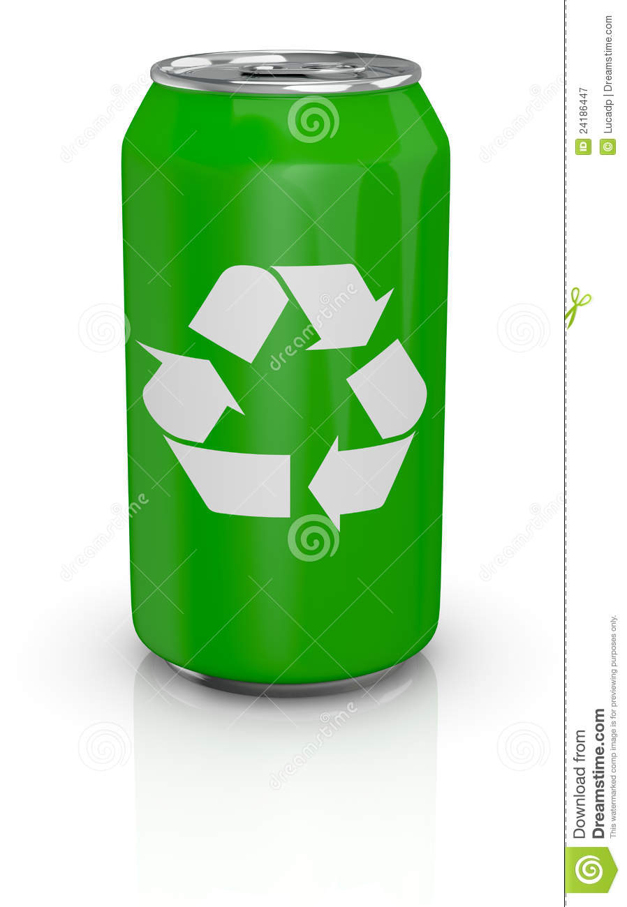 One Green Aluminium Can With The Recycling Symbol Printed On It  3d