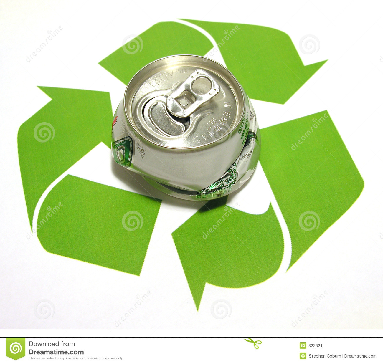 Photo Of A Crushed Aluminum Can In The Middle Of The Recyle Logo