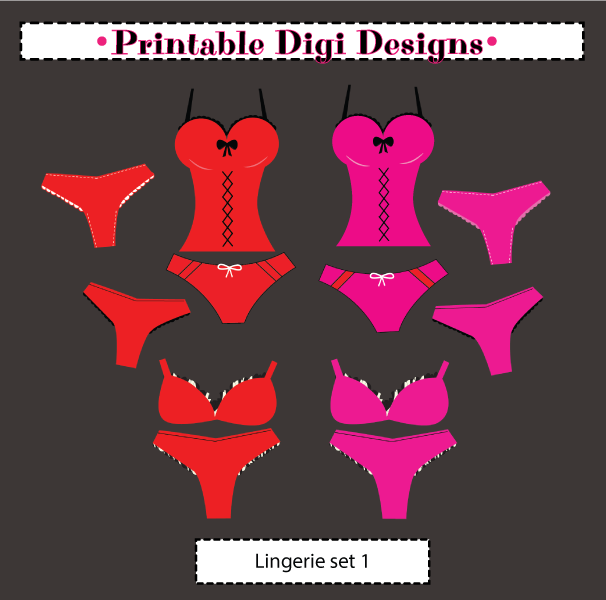 Pink And Red Lingerie Clipart Set   4 50 Pink And Red Lingerie Clipart