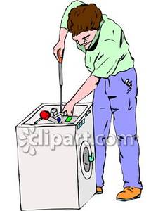 Repair Man Fixing A Washing Machine   Royalty Free Clipart Picture