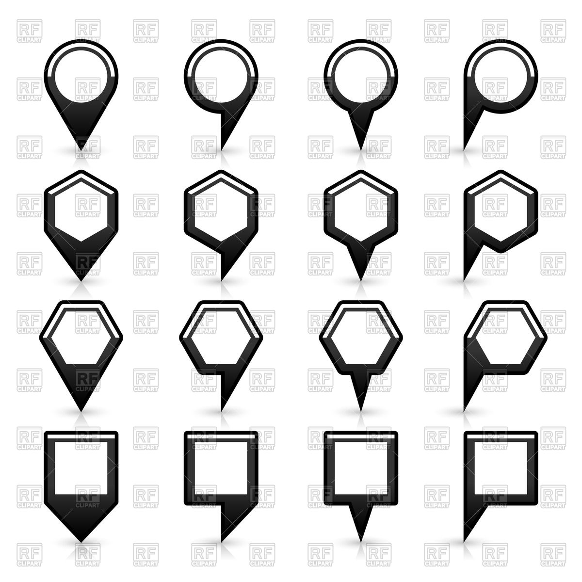 Set Of Black Map Markers With Blank White Centres Icons And Emblems