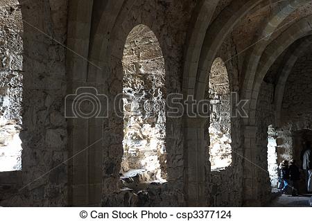 Stock Photo Of Arched Windows Inside A Castle   Medieval Arched Stone
