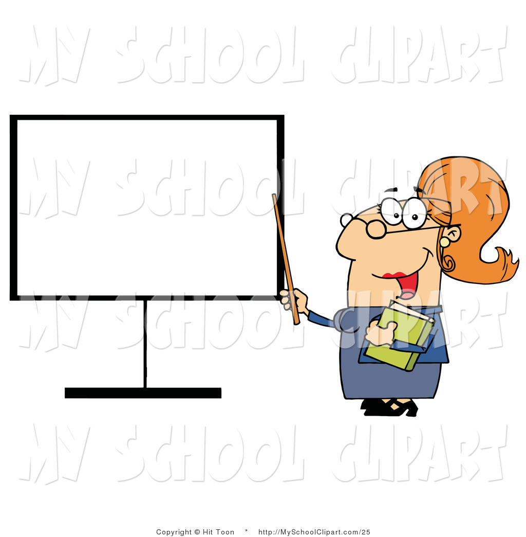 Teacher Pointing To A Blank Board With A Pointer Stick By Hit Toon