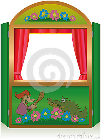 Traditional Popular Puppet Show  Green Booth For The Puppeteer