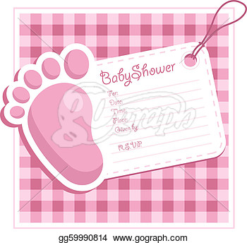 Vector Illustration   Pink Baby Shower Invitation  Stock Clip Art